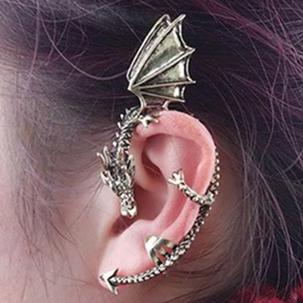 Retro Vintage Bronze Punk Temptation Metal Dragon Bite Ear Cuff Clip Wrap Earring