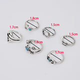 Vintage Turkish Beach Punk Moon Arrow Ring 6PCS
