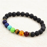 Muti-color Beads Lava 7 Chakra Healing Balance Rhinestone Bracelet for Men