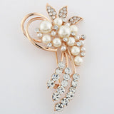 High Quality Vintage Brooch Pins Gold Plated Austria Crystals Imitation Pearl Flower Brooch