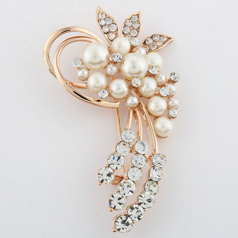 High Quality Vintage Brooch Pins Gold Plated Austria Crystals Imitation Pearl Flower Brooch