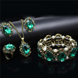 Bridal Fashion Jewelry Sets Crystal Vintage Bronze Plated Necklace Earrings Bracelet Rings
