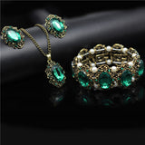 Bridal Fashion Jewelry Sets Crystal Vintage Bronze Plated Necklace Earrings Bracelet Rings