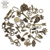 Mixed 50pcs/Lot Assorted Carved Beads Metal Alloy Pendant Plated Antique Bronze Charms Pendants