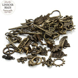 Mixed 50pcs/Lot Assorted Carved Beads Metal Alloy Pendant Plated Antique Bronze Charms Pendants