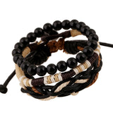 Vintage Black Wooden Ball Beads Strand Bracelets Handmade Rope Braided Charm Bracelet