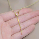 Gold plated metal chain bar circle lasso long strip necklace