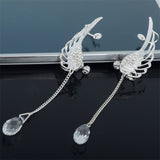 Silver Plated Angel Wing Stylist Crystal Earrings Drop Dangle For Women