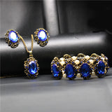 Bridal Fashion Jewelry Sets Crystal Vintage Bronze Plated Necklace Earrings Bracelet Rings