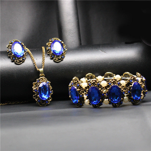 Bridal Fashion Jewelry Sets Crystal Vintage Bronze Plated Necklace Earrings Bracelet Rings