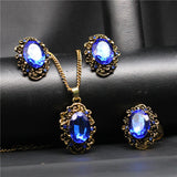 Bridal Fashion Jewelry Sets Crystal Vintage Bronze Plated Necklace Earrings Bracelet Rings