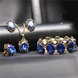 Bridal Fashion Jewelry Sets Crystal Vintage Bronze Plated Necklace Earrings Bracelet Rings