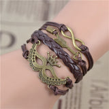 New Infinity Love Leather Owl Leaf Charm Handmade Bracelet