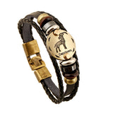 Zodiac Signs Bracelet Leather Wooden Black Gallstone Charm Bracelet For Men