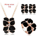 Jewelry Set Rose Gold Plate Austrian Crystal Enamel Earring/Necklace/Ring Flower Set
