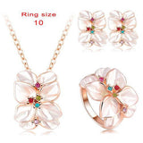 Jewelry Set Rose Gold Plate Austrian Crystal Enamel Earring/Necklace/Ring Flower Set
