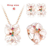 Jewelry Set Rose Gold Plate Austrian Crystal Enamel Earring/Necklace/Ring Flower Set