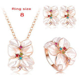 Jewelry Set Rose Gold Plate Austrian Crystal Enamel Earring/Necklace/Ring Flower Set