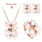 Jewelry Set Rose Gold Plate Austrian Crystal Enamel Earring/Necklace/Ring Flower Set