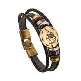 Zodiac Signs Bracelet Leather Wooden Black Gallstone Charm Bracelet For Men