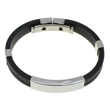 Fashion Punk Bracelet Stainless Steel Cuff Bangle Silver Hand Chain Black Silicon Wristband
