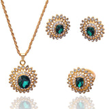 18k Gold Plated  Austrian Crystal Sunflower Pendant Necklace Earring Ring Jewelry Sets For Women
