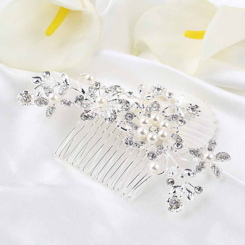 Flower Crystal Rhinestones Pearls Women Hair Clip Comb,Hair Pin Accessories