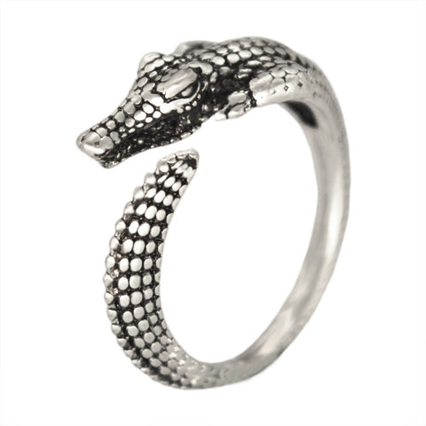 Wild Animal Crocodile Ring Unique Night Club Ring Silver Plated