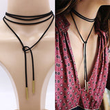 Black leather elegant Fashion Long Rope choker Collar Necklace