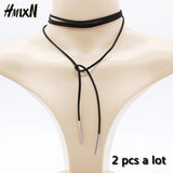 Black leather elegant Fashion Long Rope choker Collar Necklace