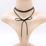 Black leather elegant Fashion Long Rope choker Collar Necklace