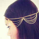 Multi Layer Metal Gold Plated Head Chain Hair Jewelry Tassel Pearl Leaves Bindi Hair Accesories