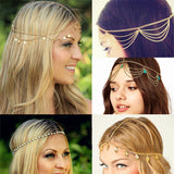 Multi Layer Metal Gold Plated Head Chain Hair Jewelry Tassel Pearl Leaves Bindi Hair Accesories