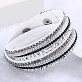 New Leather Rhinestone Crystal Wrap Multi-layer Bracelets for women