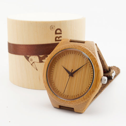 Newest  movement wristwatches genuine leather bamboo wooden watches for men and women