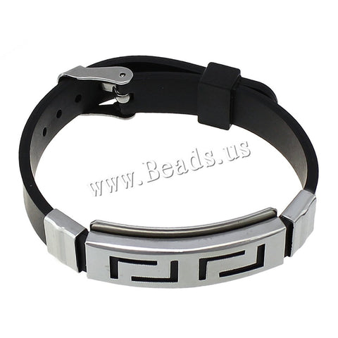 Fashion Wristband black Punk Rubber Silicone Stainless Steel Men Bracelet