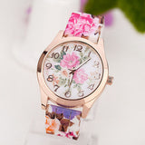 Fashion Women Watches Rose Flower Print Silicone Floral Jelly Dress Watches