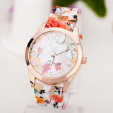 Fashion Women Watches Rose Flower Print Silicone Floral Jelly Dress Watches