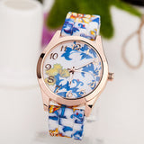 Fashion Women Watches Rose Flower Print Silicone Floral Jelly Dress Watches