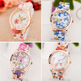 Fashion Women Watches Rose Flower Print Silicone Floral Jelly Dress Watches