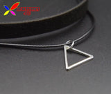 Hot Faux Leather Simple Black Velvet Rope Silver Triangle False Collar Necklace