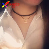 Hot Faux Leather Simple Black Velvet Rope Silver Triangle False Collar Necklace