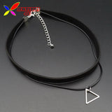 Hot Faux Leather Simple Black Velvet Rope Silver Triangle False Collar Necklace