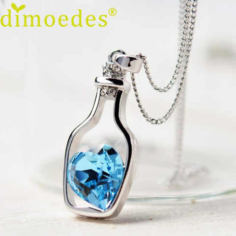 Ladies Love Drift Bottles Pendant Crystal Heart Necklace