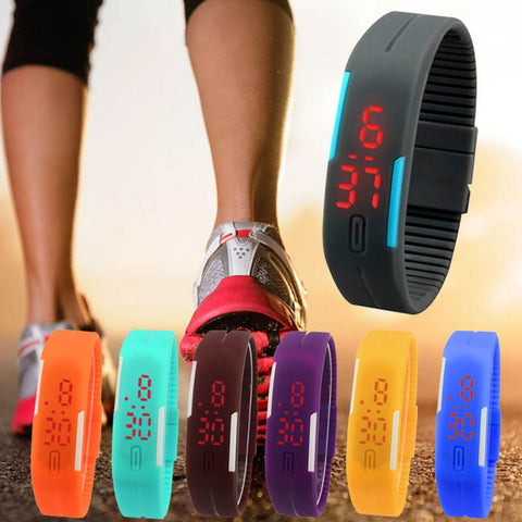 New Ultra Thin watches width 55 Sports Silicone Digital LED Sports Wrist Watch 7 colors