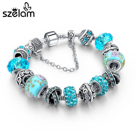 European Charm Silver Chain Bracelets & Bangles For Women