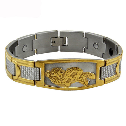 Golden Chinese Power Dragon Strong Magnetic Energy Stainless Steel Bracelet