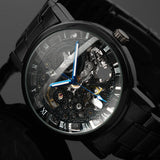 New Black Men's Skeleton WristWatch Stainless steel Antique Steampunk Casual Automatic Skeleton Mechanical Watches