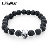 New Fashion Natural Skull Lava Stone Beads And Tiger Eye Stone Beads Men Bracelet