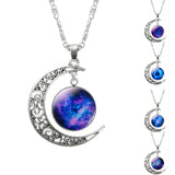 Necklace Glass Galaxy Lovely Pendant Silver Chain Moon